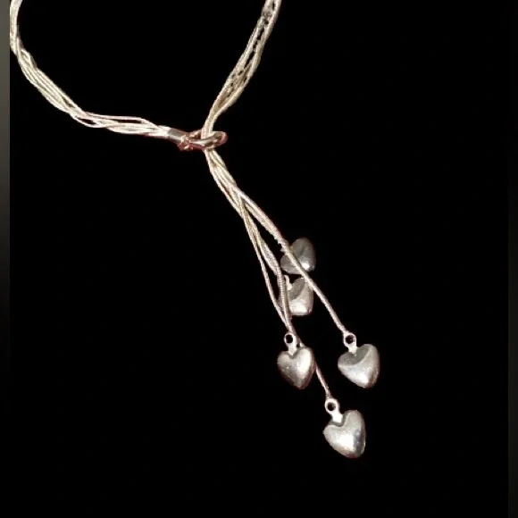 ✨ Sterling Silver 925 Heart Drop Tassel Necklace — Multi‑Strand — 18” + 4” - Picture 5 of 8